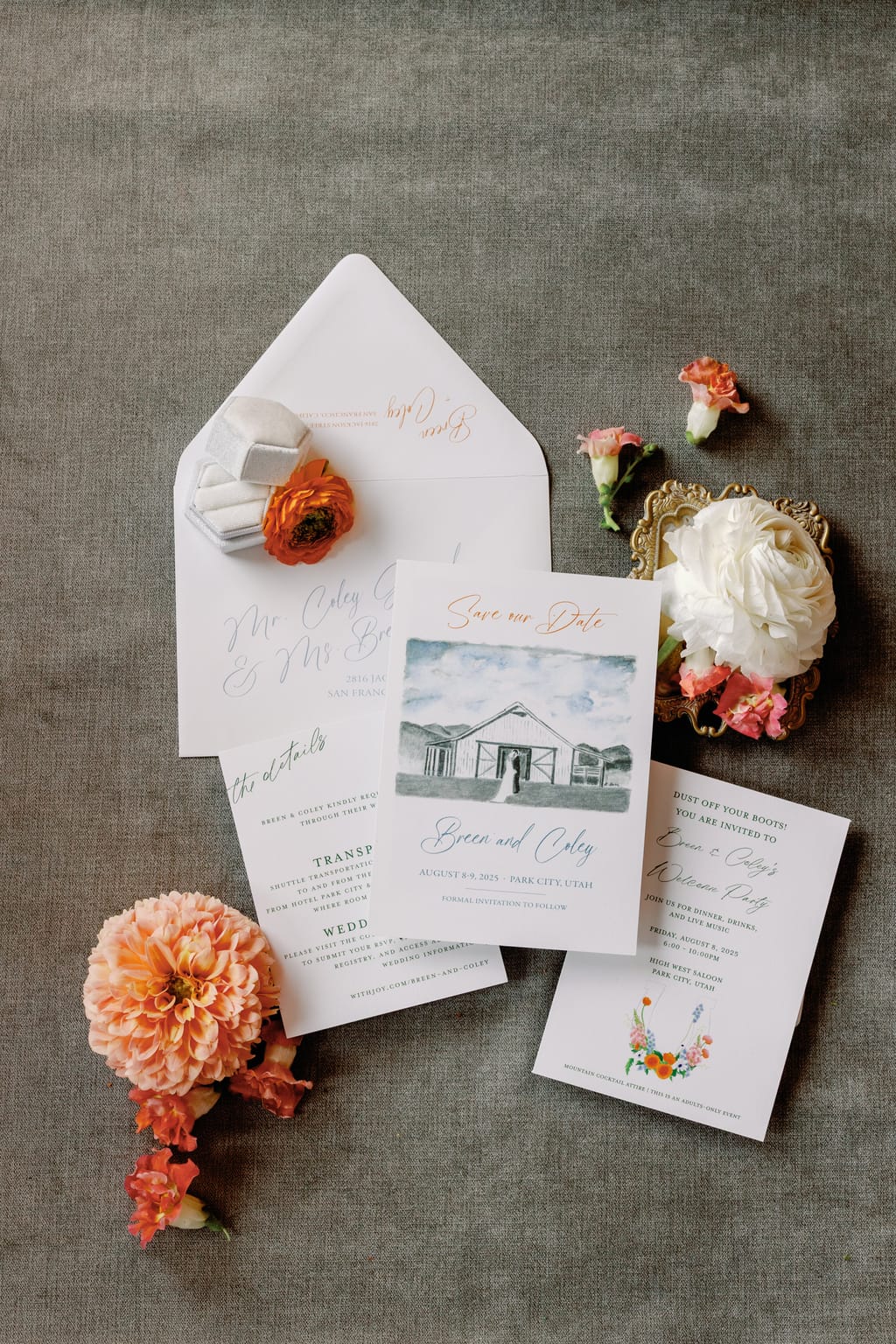 Wedding invitation suite with autumn florals, a 4U Ranch wedding in Park City, Utah