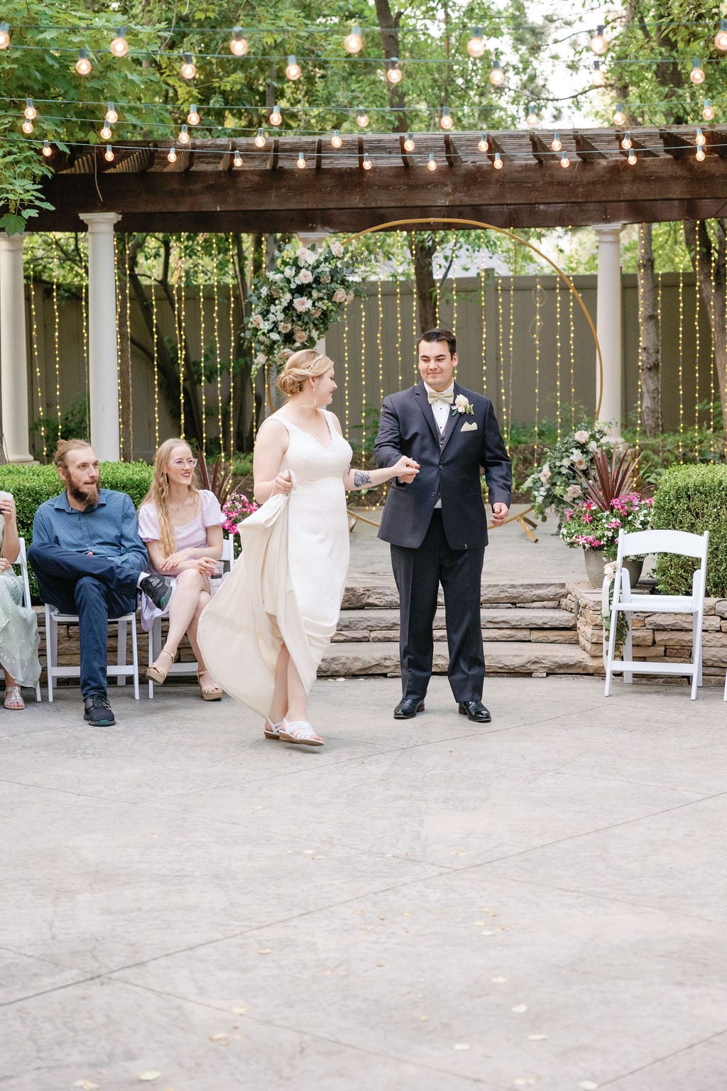 Grace and Miles wedding at Eldredge Manor, the first dance under the lights