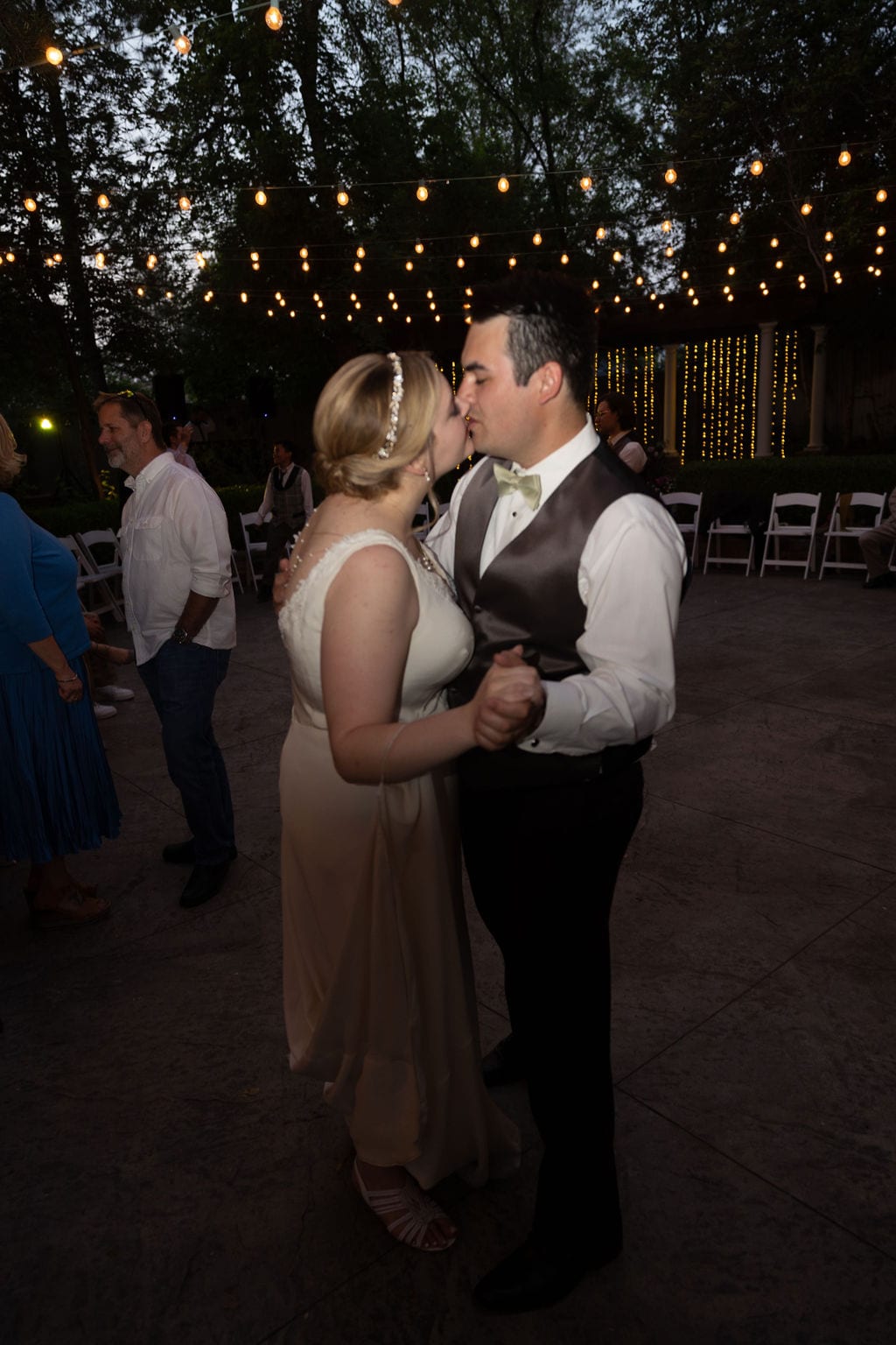 Grace and Miles wedding at Eldredge Manor, dancing under the lights