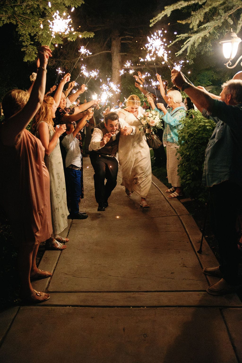 Grace and Miles wedding at Eldredge Manor, the sparkler exit at the end of the night