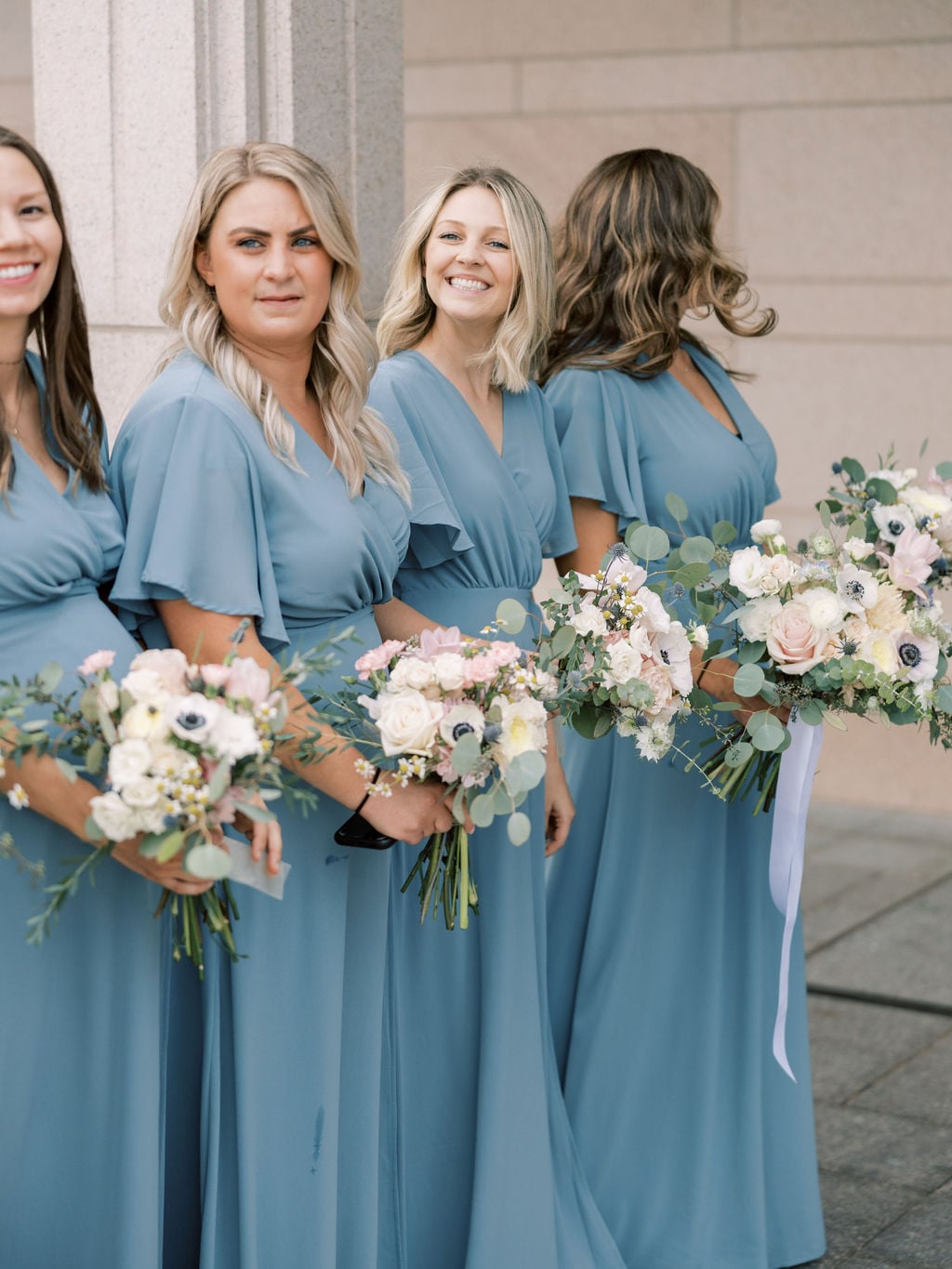 Joe and Holly wedding, the bridesmaids with their bouquets