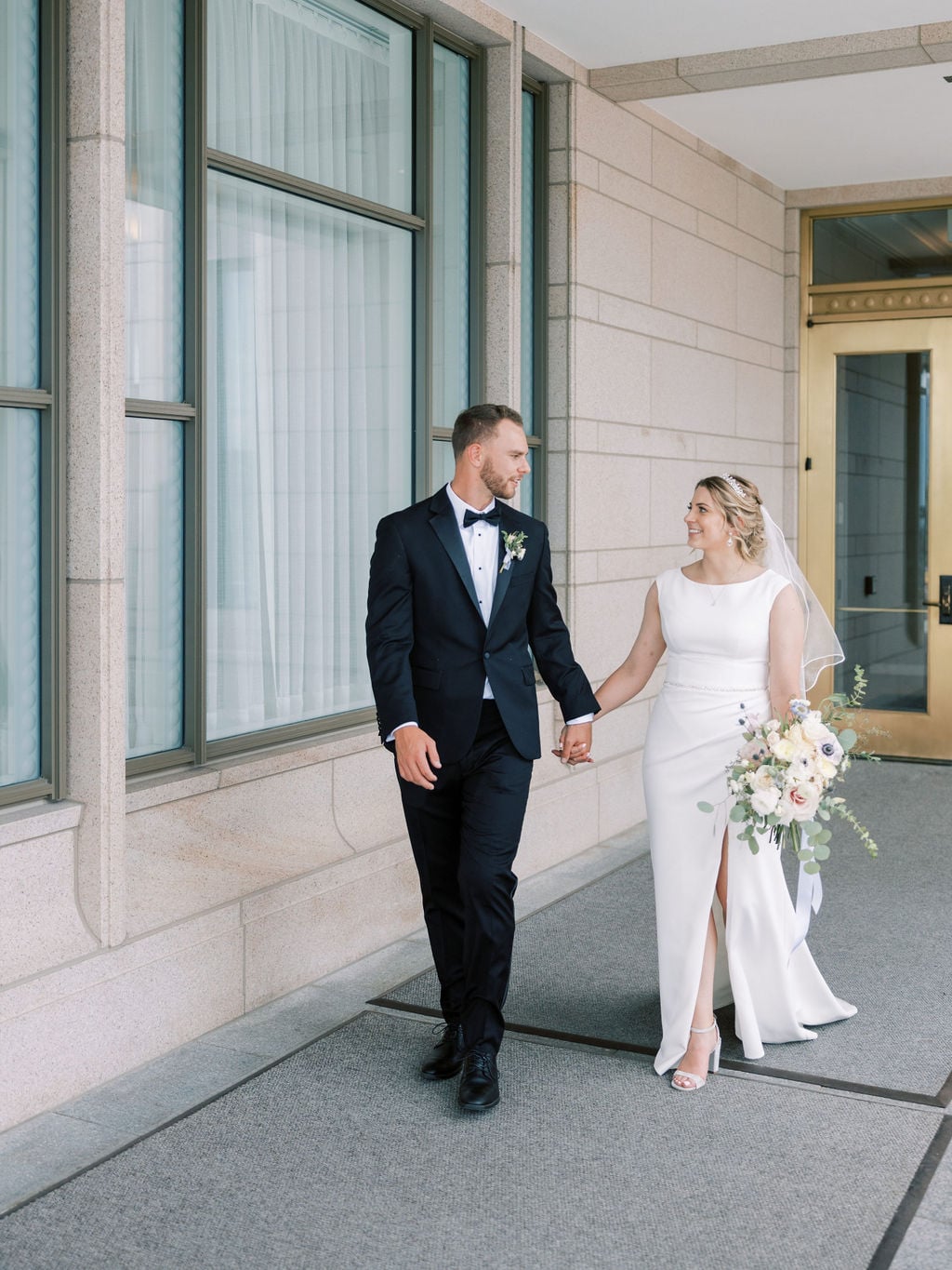 Joe and Holly wedding, walking the temple colonnade