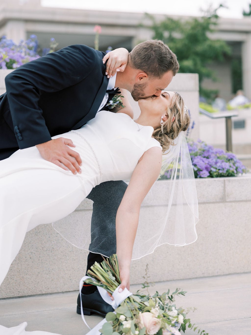 Joe and Holly wedding, a dip and a kiss at the temple