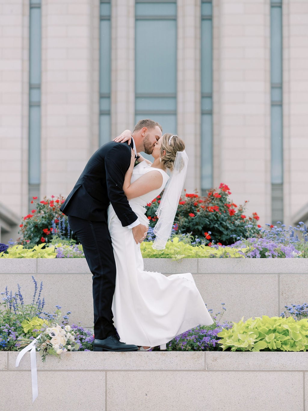Joe and Holly wedding, a romantic dip at the temple