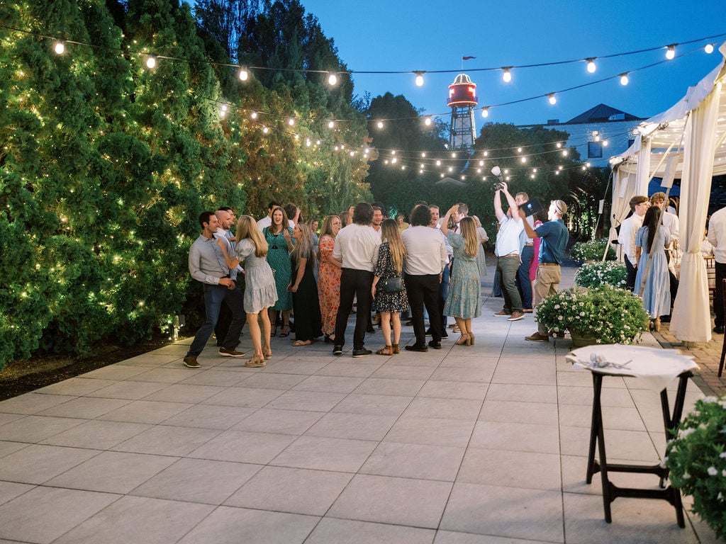 Joe and Holly wedding, the dance floor under the lights at Thanksgiving Point