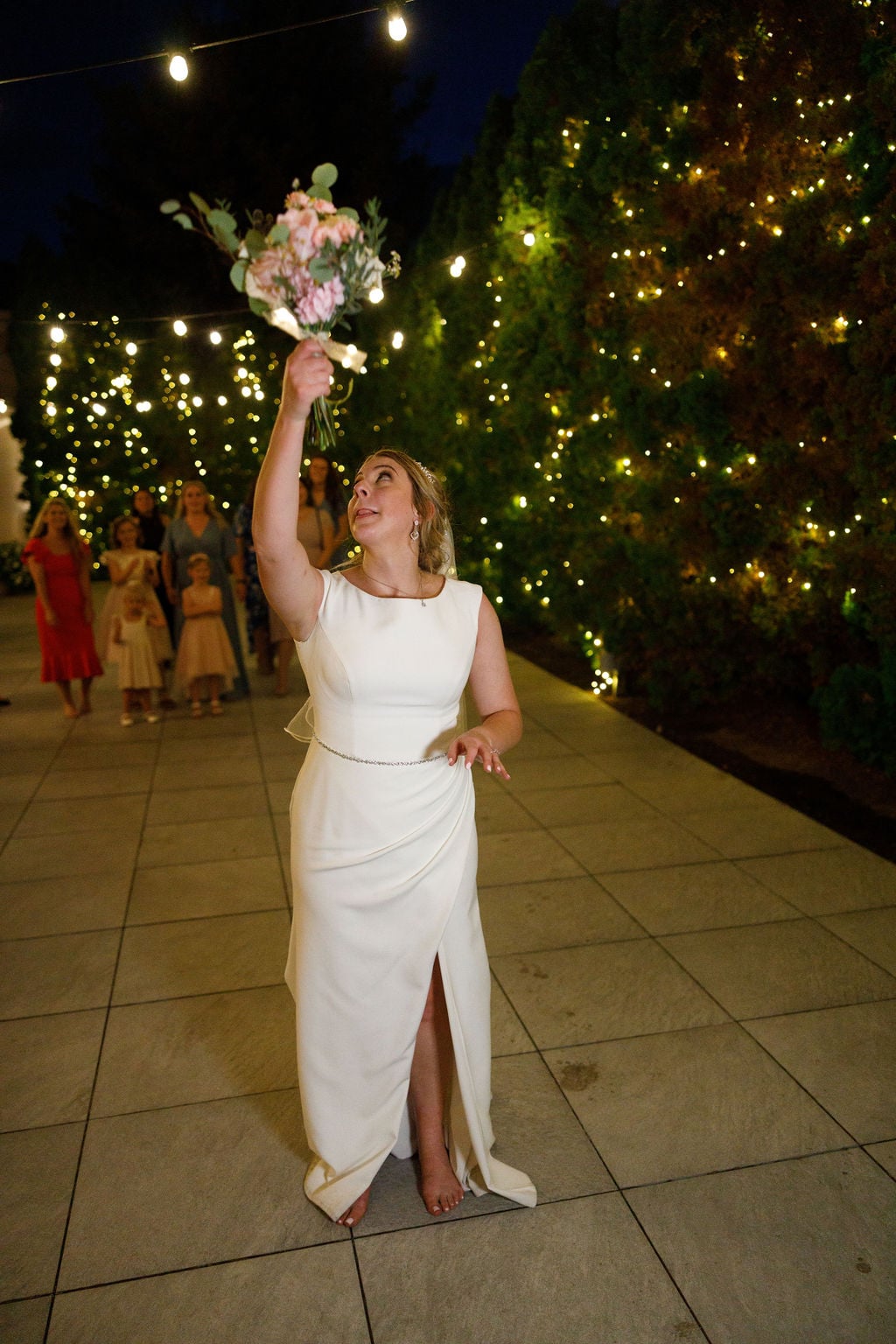 Joe and Holly wedding, the bouquet toss at Thanksgiving Point