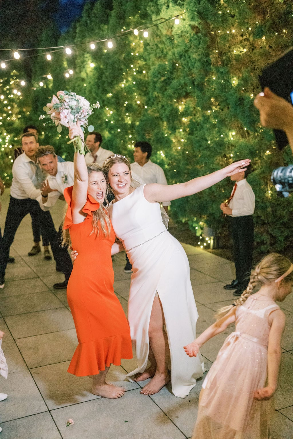 Joe and Holly wedding, the bouquet toss at Thanksgiving Point