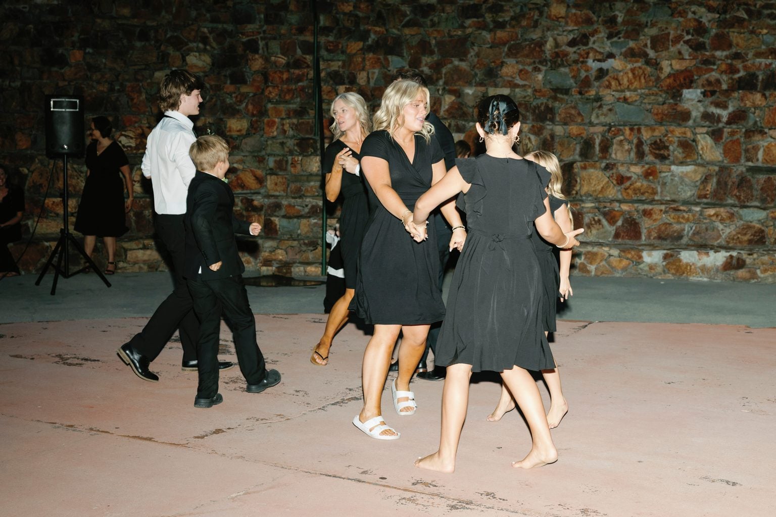 The black-tie dance floor in full swing after dark