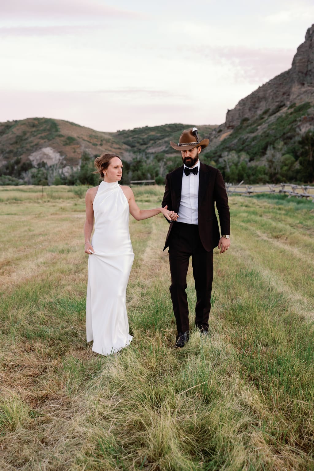 Bride and groom portrait in the open meadow at a 4U Ranch wedding in Park City, Utah