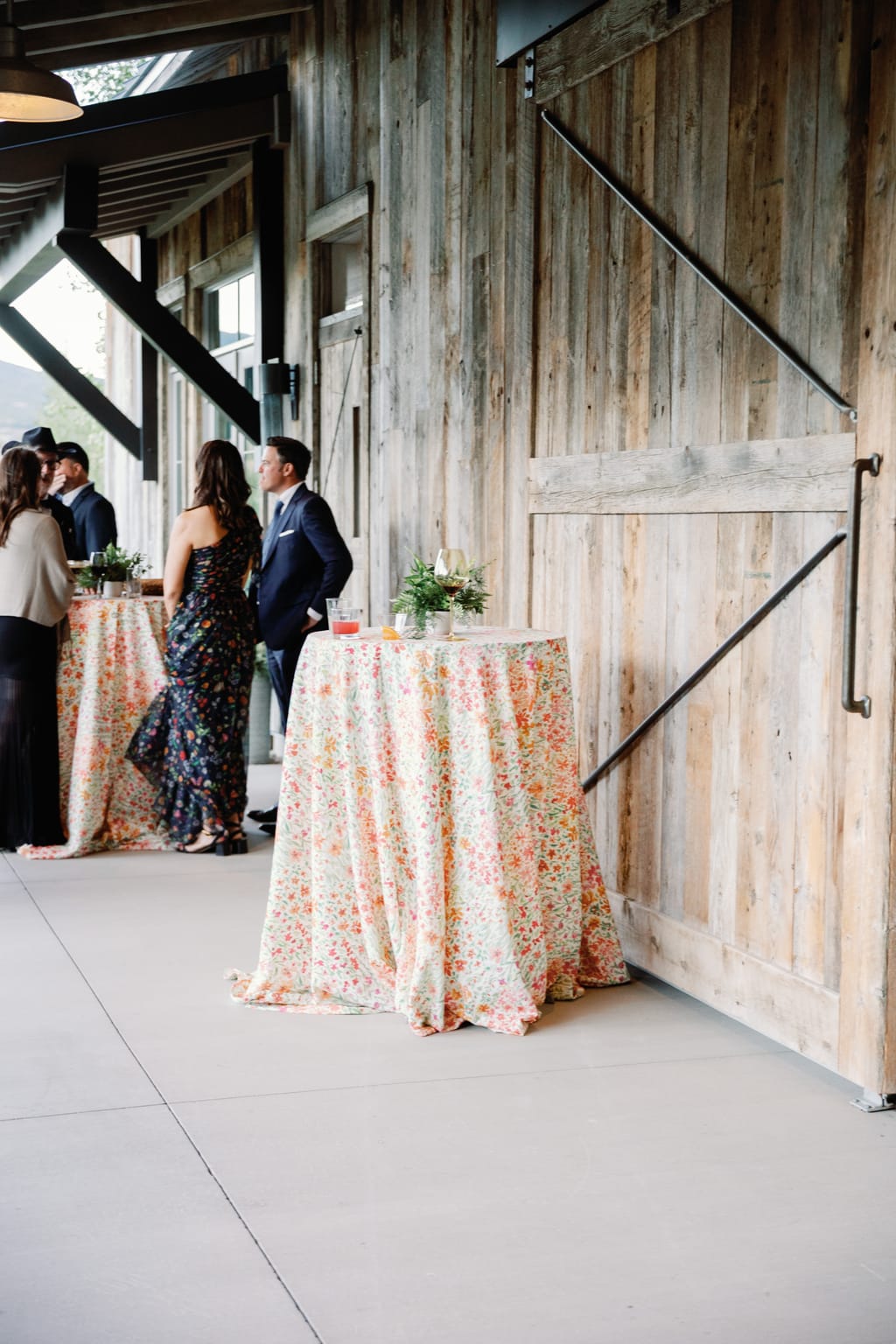 Draped linen and barn doorway, venue details at a 4U Ranch wedding in Park City, Utah