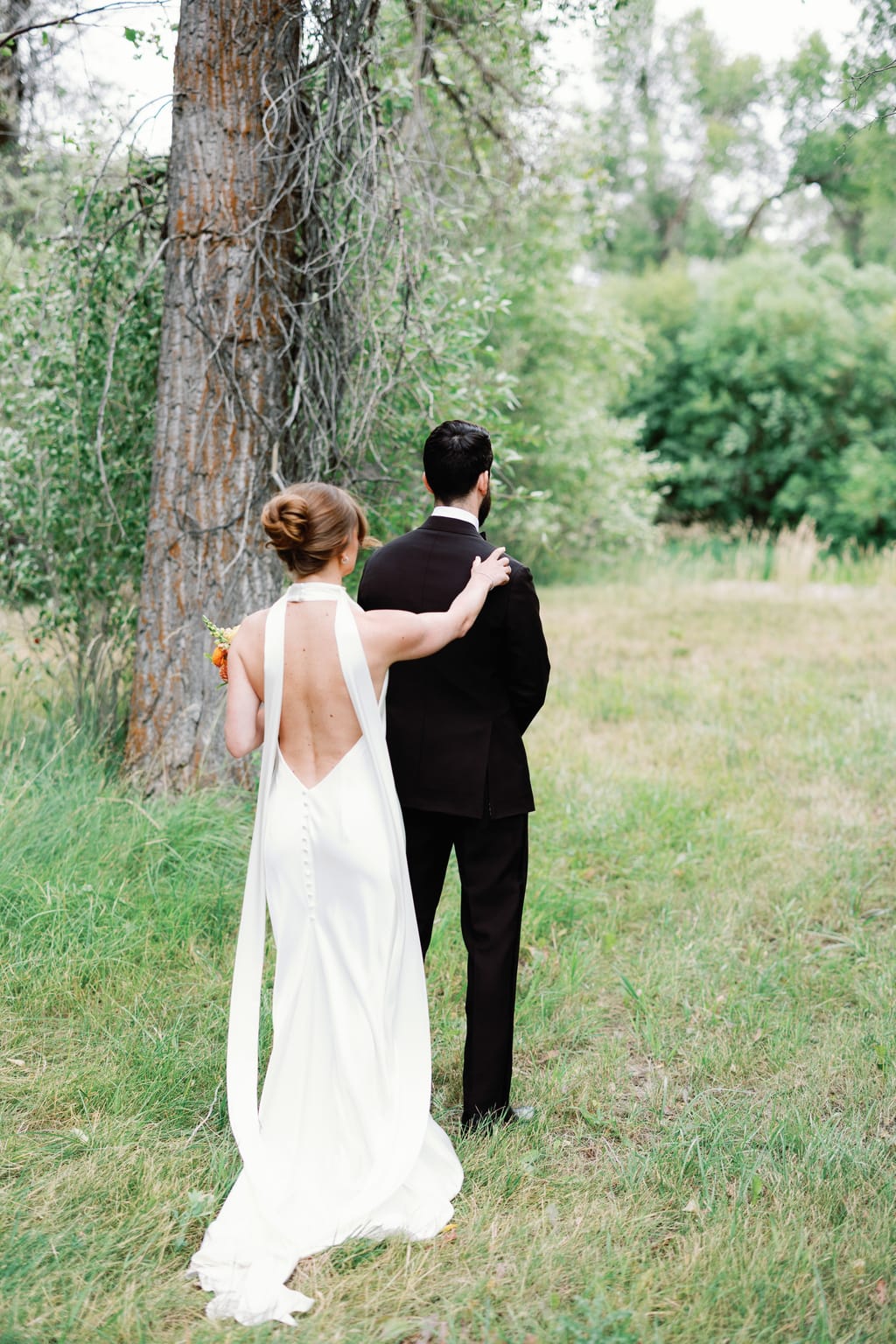 The first look beneath the trees at a 4U Ranch wedding in Park City, Utah