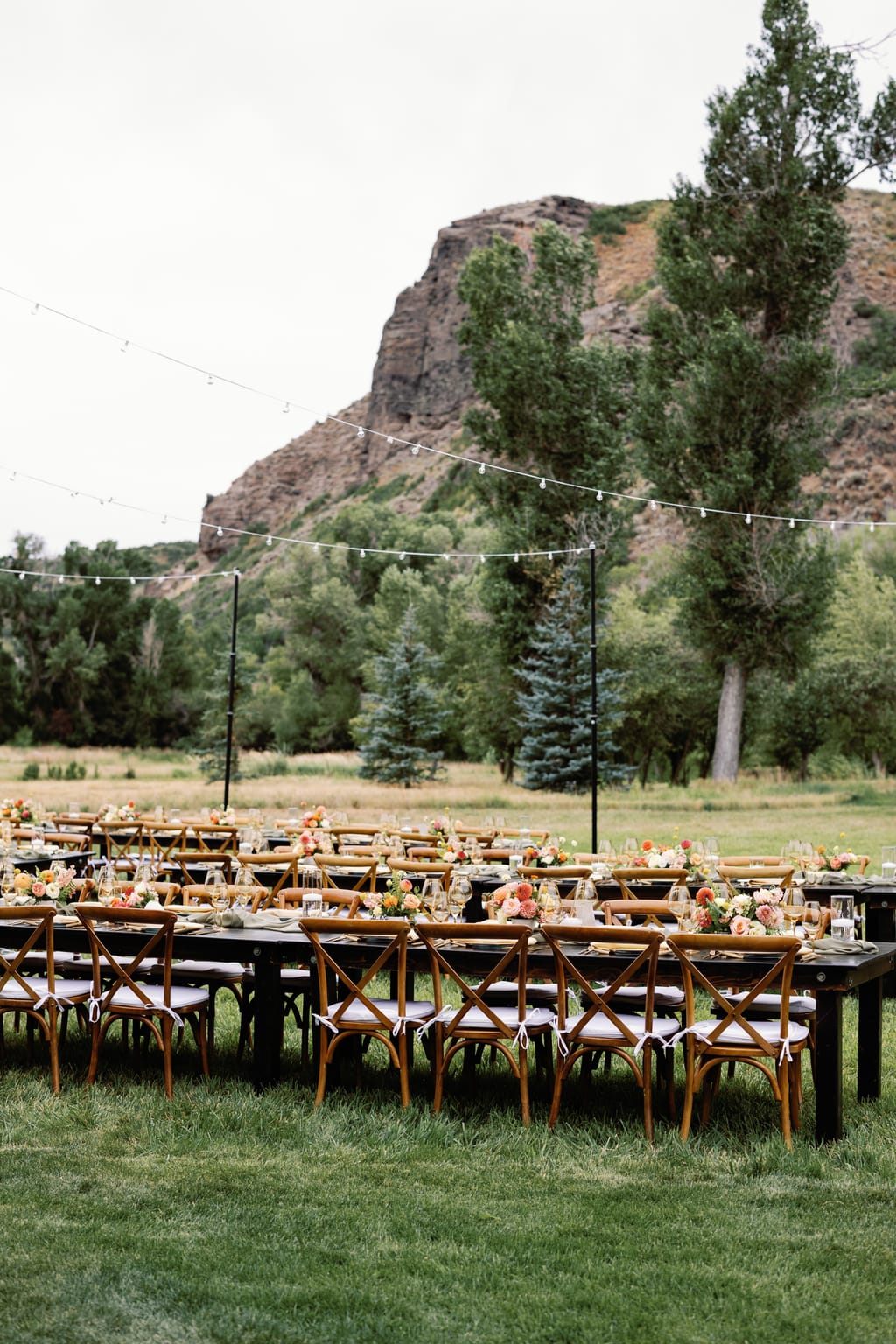 The ceremony aisle set against the rock butte at 4U Ranch, Park City, Utah