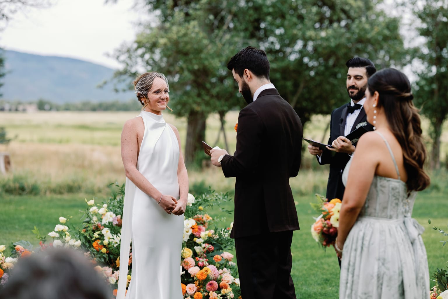 An emotional embrace at the altar, a 4U Ranch wedding ceremony in Park City, Utah