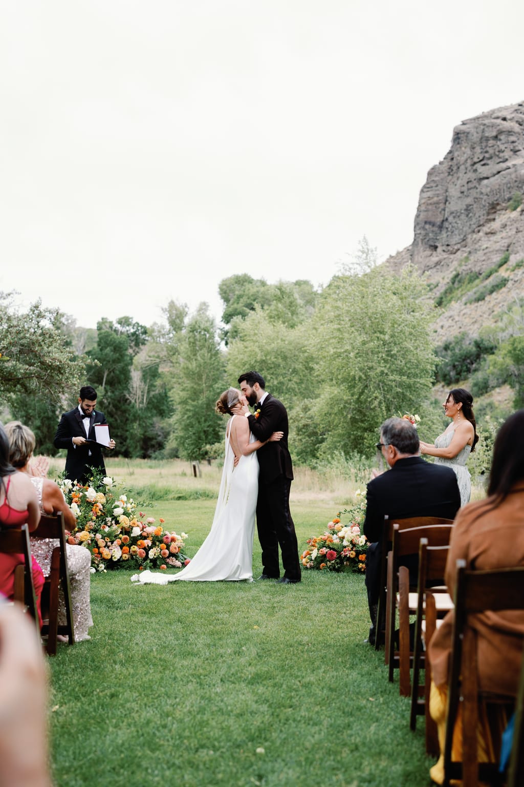 The recessional up the aisle after the ceremony, a 4U Ranch wedding in Park City, Utah