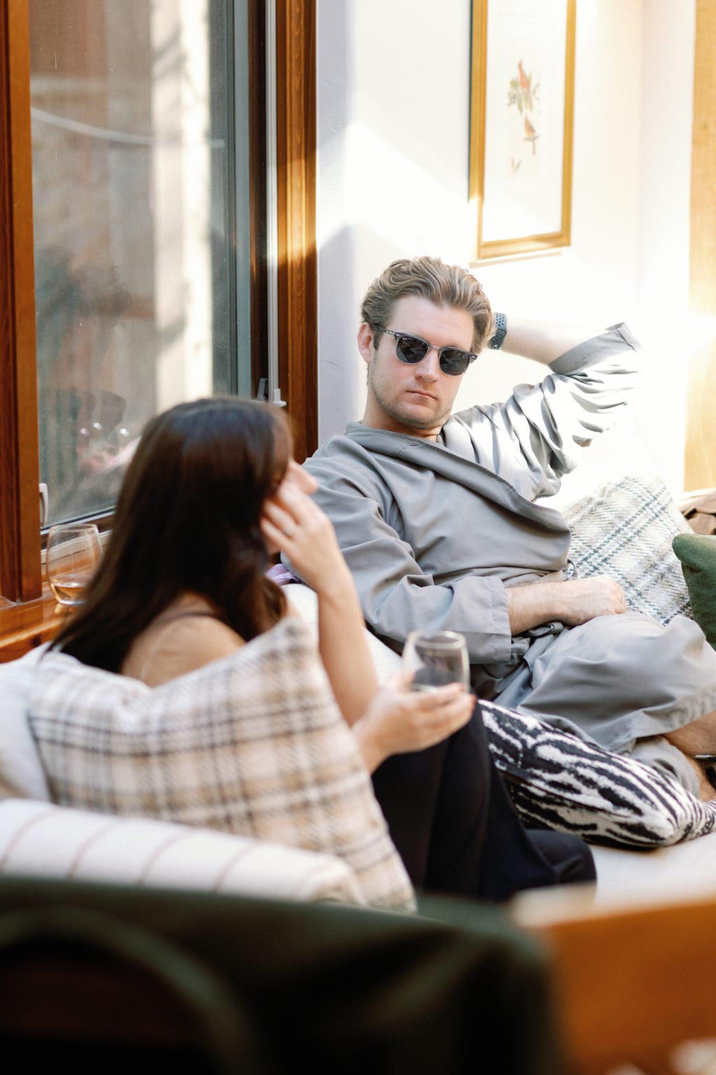 The couple relaxing together the morning of the wedding, Sundance, Utah