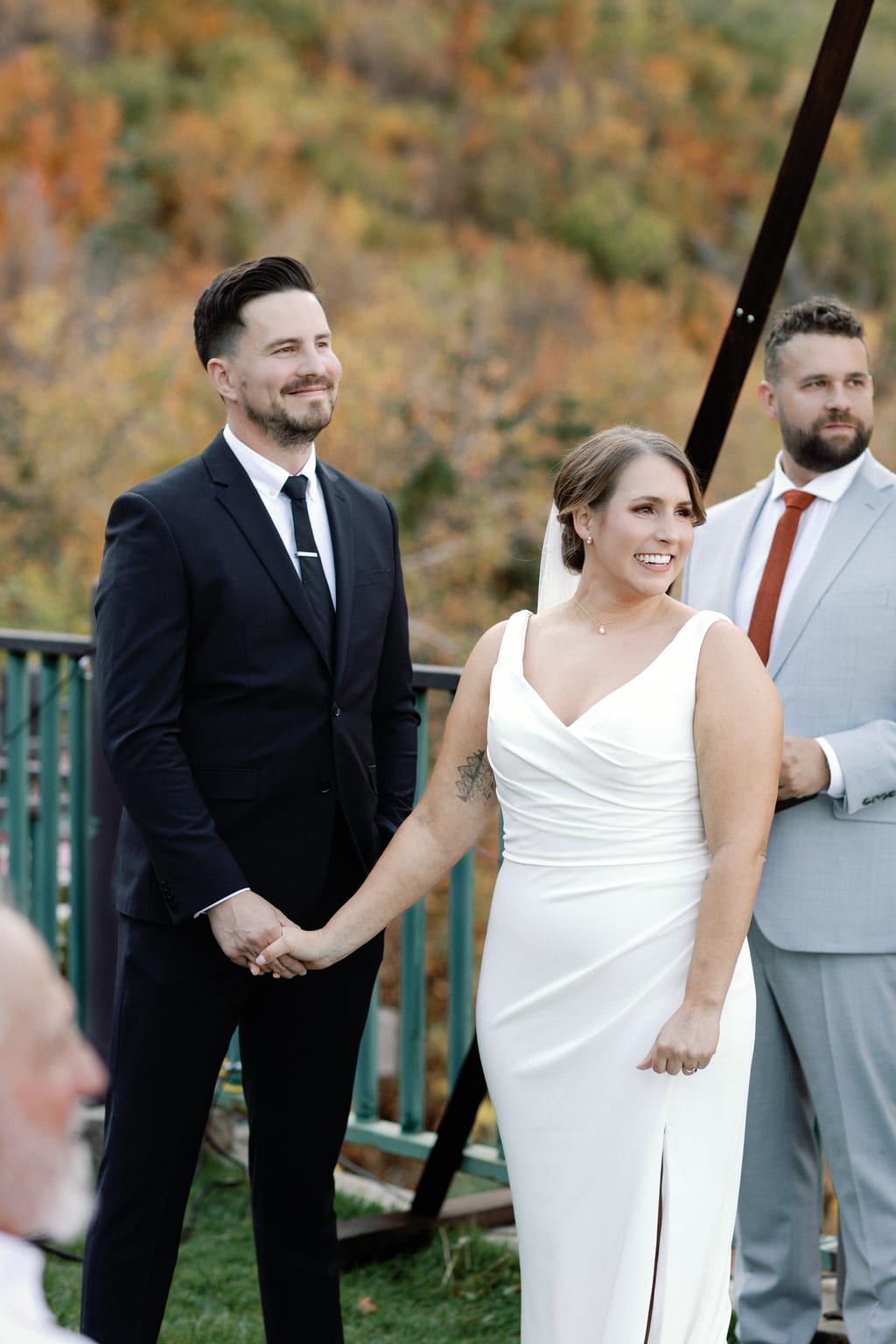 The couple laughing together during their vows, Sundance, Utah